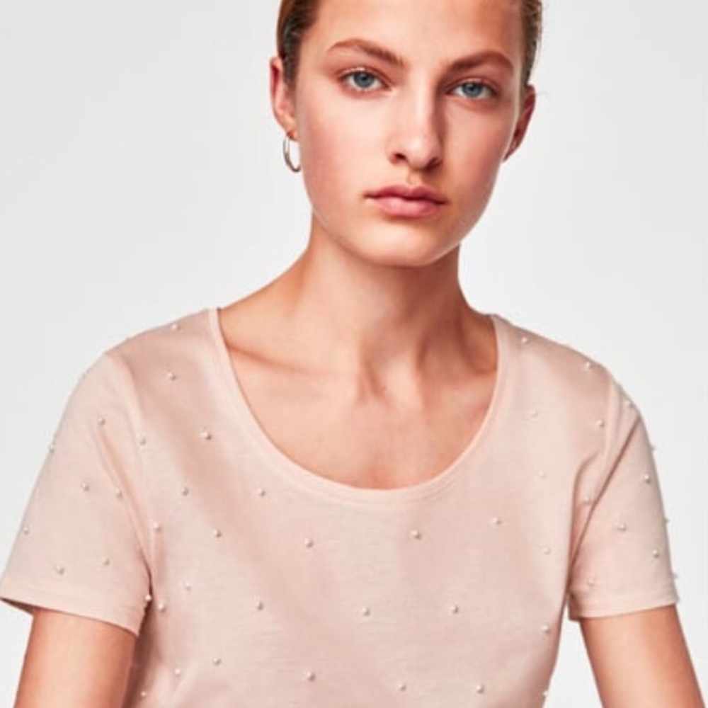Zara Pearl Embellished Tee